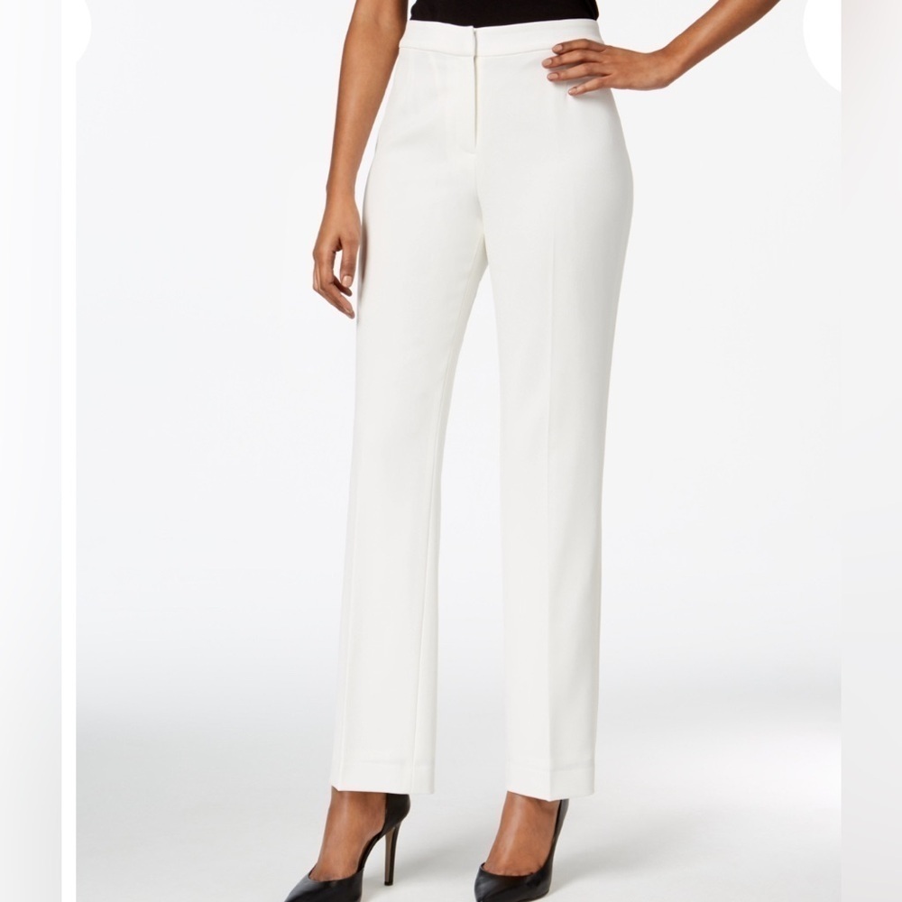 Kasper Women’s White Crepe Straight Leg Pants Classic Career Size 8 Stretch